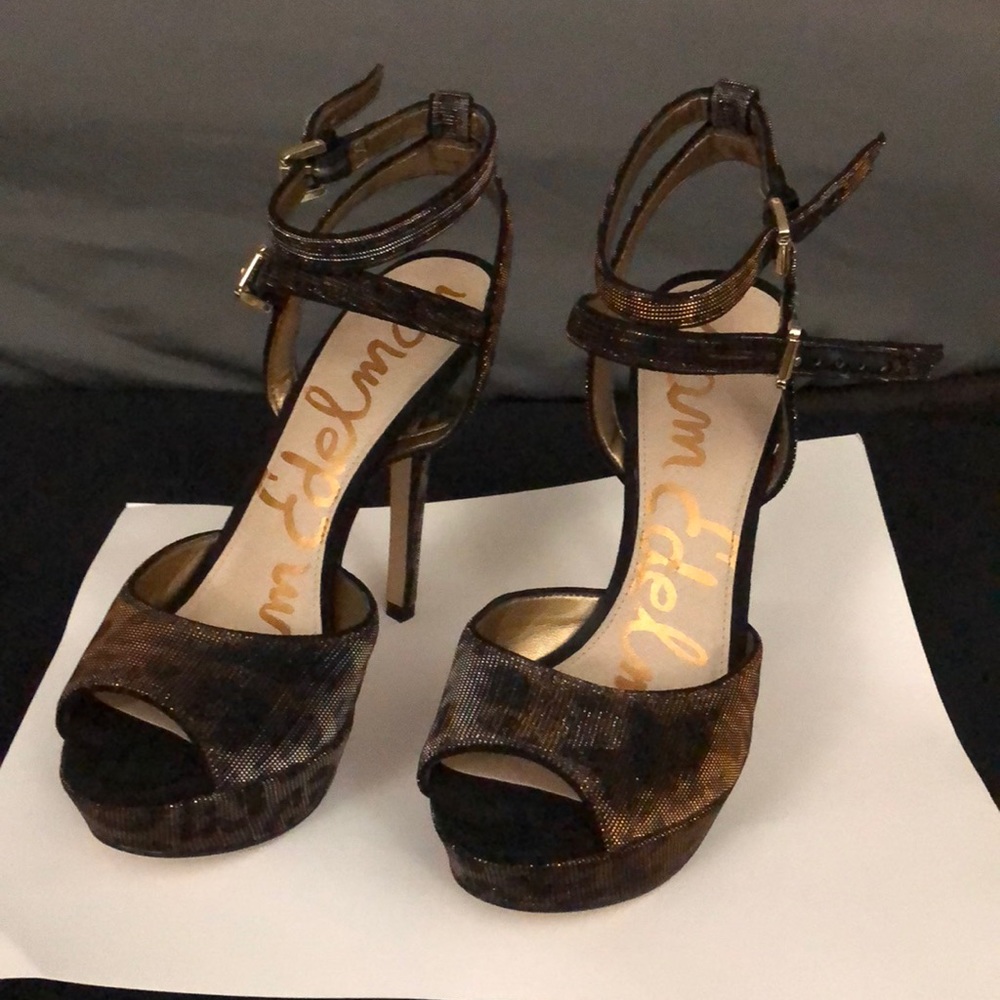 Sam Edelman Strappy Platforms Metallic Leopard - Picture 2 of 6